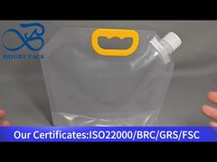 kantong berdiri cair berujung bening dengan pegangan kapasitas besar