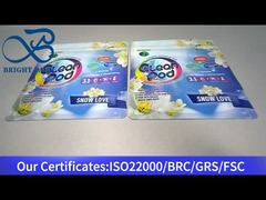 kantong plastik biru berdiri yang dapat ditutup kembali untuk pod deterjen laundry