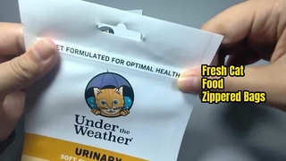 kantong kemasan plastik kuning dengan resleting untuk makanan kucing