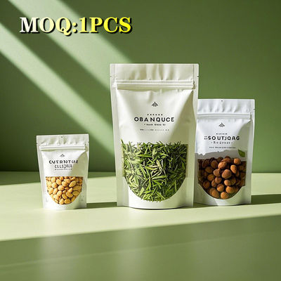 Percetakan khusus Eco Biodegradable Moisture Proof Bag Kraft Paper Paper yang dapat digunakan kembali Teh Kopi Stand Up Bags With Zipper