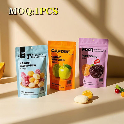 Produsen Custom Printed Reusable Colorful Plastic Packaging Fruit Snack Candy Glossy Stand Up Mylar Bags dengan Zipper