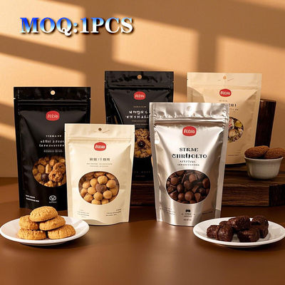 Tas Laminasi Plastik Aluminium Foil Custom Zipper Top Food Packaging Flat Stand Up Bag Dengan Jendela Bagian