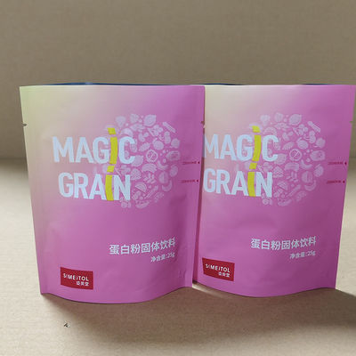 Kantong Minuman Padat Bubuk Protein Tahan Lembap Kantong Berdiri Penghalang Tinggi Kantong Resleting Cetak Kustom