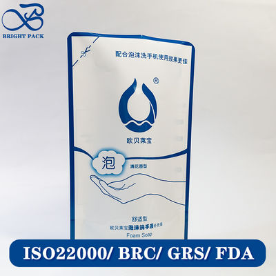 Kantong berdiri yang dapat diisi ulang kantong suplemen untuk kemasan hand sanitizer dengan merek kustom yang dicetak.