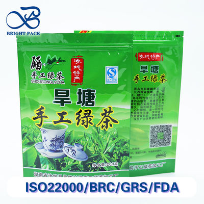 Eco-Friendly Stand Up Bags Untuk Pengemasan Teh Dengan Aluminium Foil Liner Dan Reselable Zipper