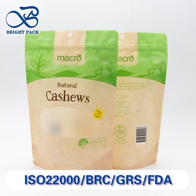 Kantong Berdiri Zip-Lock untuk Pengemasan Makanan Kering dengan Jendela Bening dan Bahan Food-Grade Diskon Pesanan Massal.