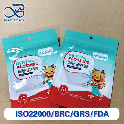 Kantong Floss Zipper Tiga Sisi yang Disegel Kebocoran-Bukti Kemasan Food Grade Ukuran Khusus / Pencetakan Bahan Komposit Multilayer yang Disertifikasi FDA / SGS