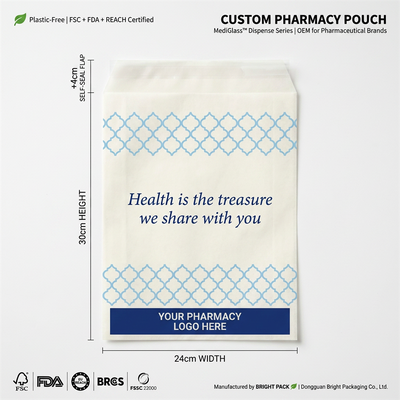 Kertas Biodegradable Mewah Kantong Farmasi Kantong Obat Kaca FDA Compliance Pharma Pouch Kemasan Kesehatan Daur Ulang Grosir