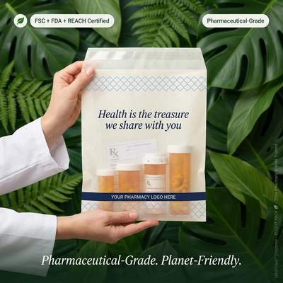 Kantong obat kertas berlapis lilin Farmasi Kantong dispenser Apotek Kemasan perawatan kesehatan berkelanjutan Mewah Biodegradable