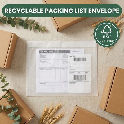 Biodegradable bebas plastik FSC Certified Packing List Envelope Paper Document Enclosed Bag Self Adhesive Shipping Label Dompet
