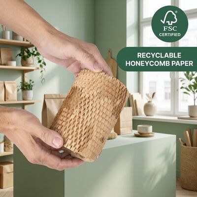 Warna Putih Ramah Lingkungan Daur Ulang Kraft Honeycomb Paper Roll Cushioning Wrap dengan Proof Grease untuk kemasan hadiah